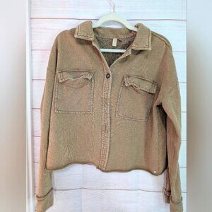 Guc Pilcro Tan Button-Up Shacket Terry Shirt Size Large
